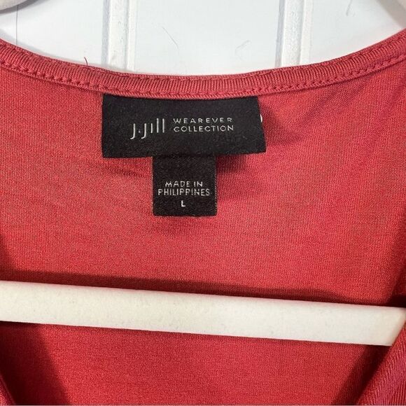 J Jill Wearever Collection V Neck Faux Wrap Front 3/4 Sleeve Top Coral L - Picture 12 of 16